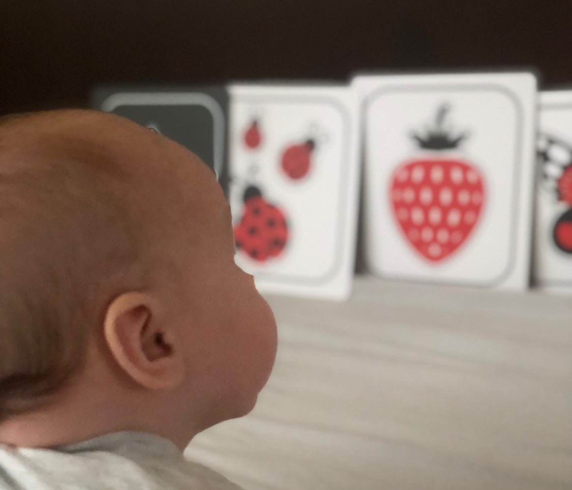 Lavinamosios juoda/balta/raudona kortelės nuo 3 mėn. kūdikiams