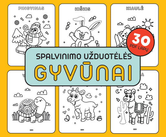 Spalvinimo užduotėlės GYVŪNAI (PDF formatu)