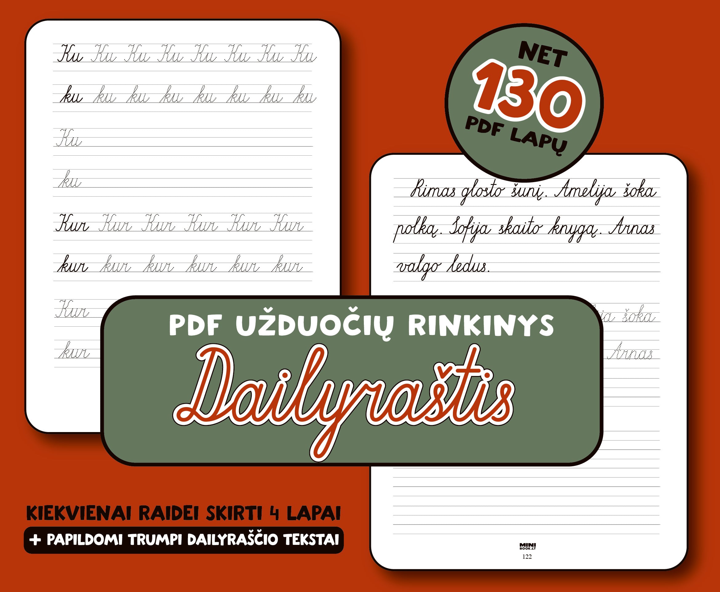 Užduočių rinkinys „Dailyraštis“ 130 lapų (PDF failas) – minibook.lt