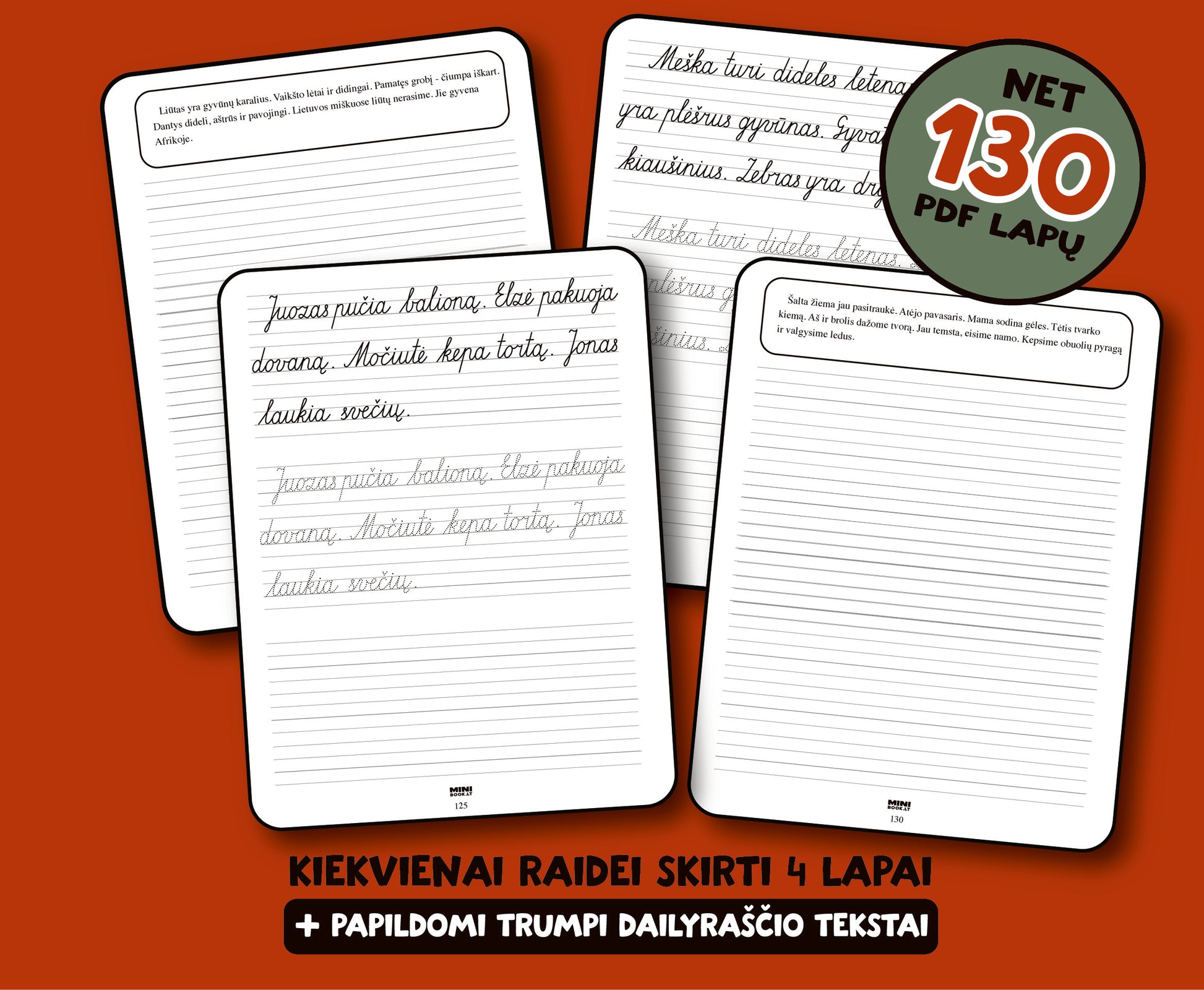 Užduočių rinkinys „Dailyraštis“ 130 lapų (PDF failas) – minibook.lt