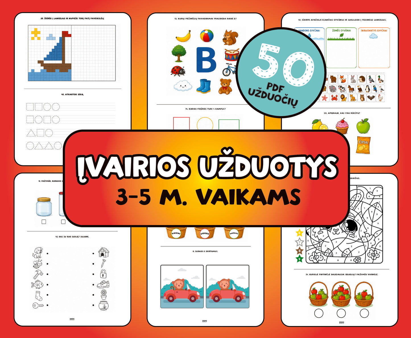 Įvairių užduočių rinkinys 3-5 metų vaikams (PDF failas)