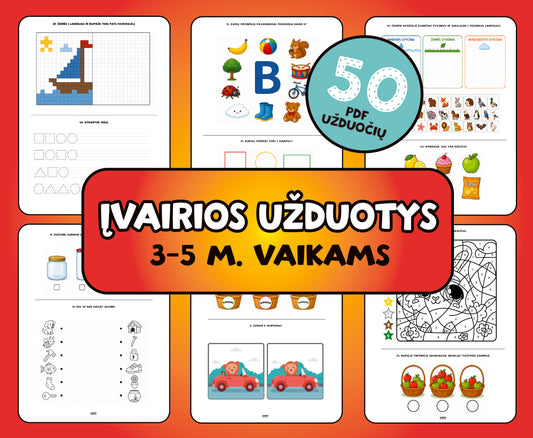 Įvairių užduočių rinkinys 3-5 metų vaikams (PDF failas)